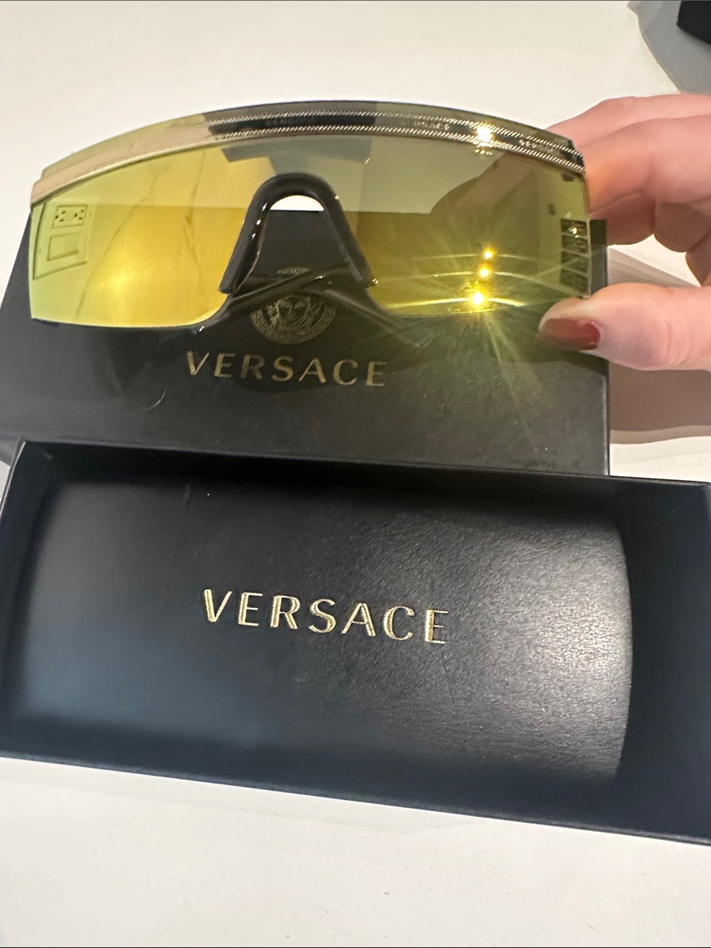 Versace Yellow Gold Reflective Shield Sunglasses